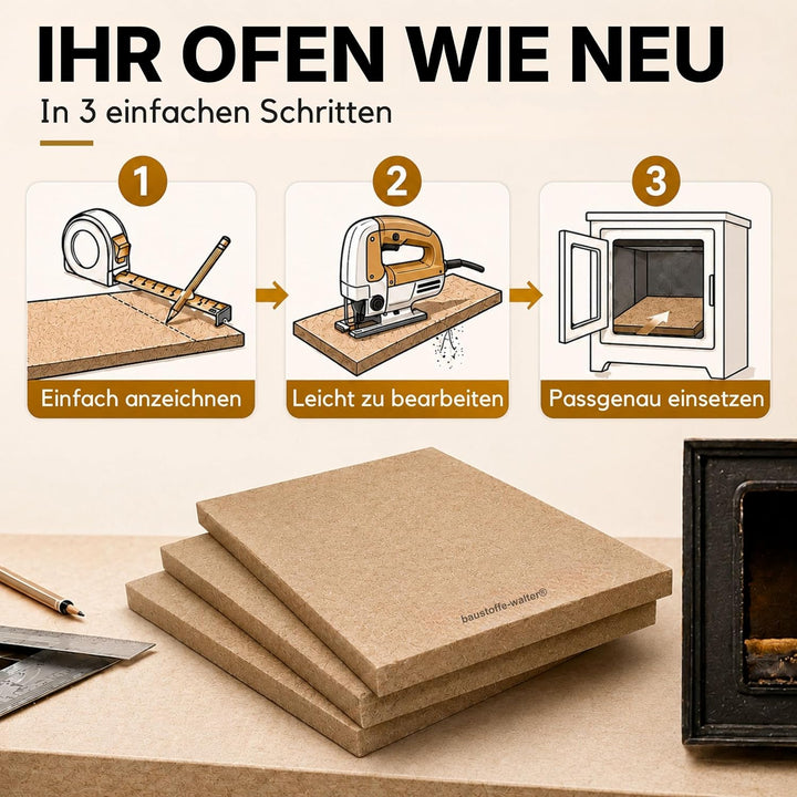 Vermiculite Schamotte Ersatz, 3 Platten 500 x 300 x 30 mm, Feuerraum