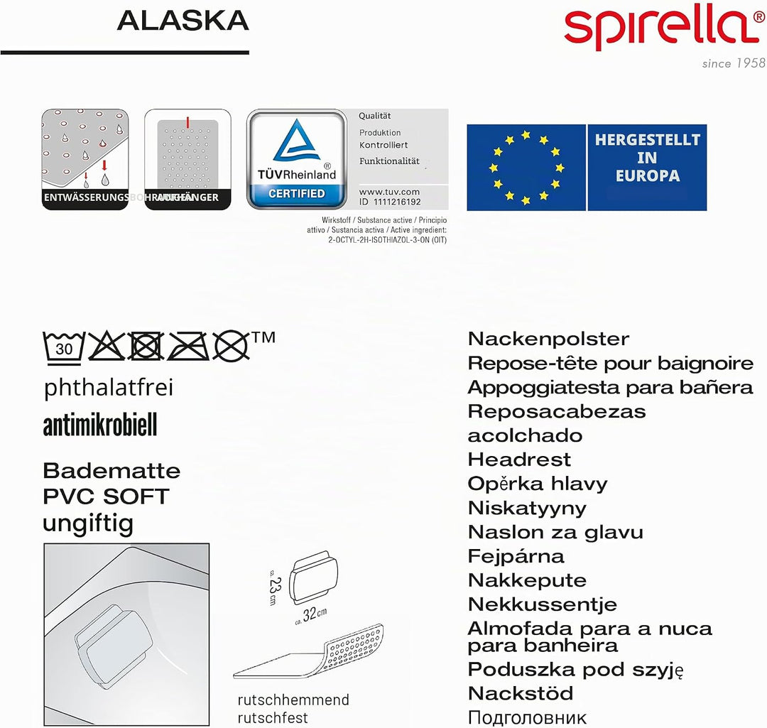 Spirella - Badewannenkissen Alaska Hellblau Mit 8 Saugnäpfen Antibakteriell - Rutschhemmend Waschbar