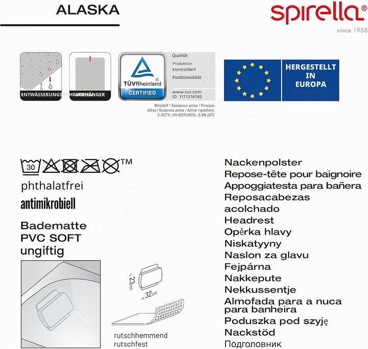 Spirella - Badewannenkissen Alaska Hellblau Mit 8 Saugnäpfen Antibakteriell - Rutschhemmend Waschbar