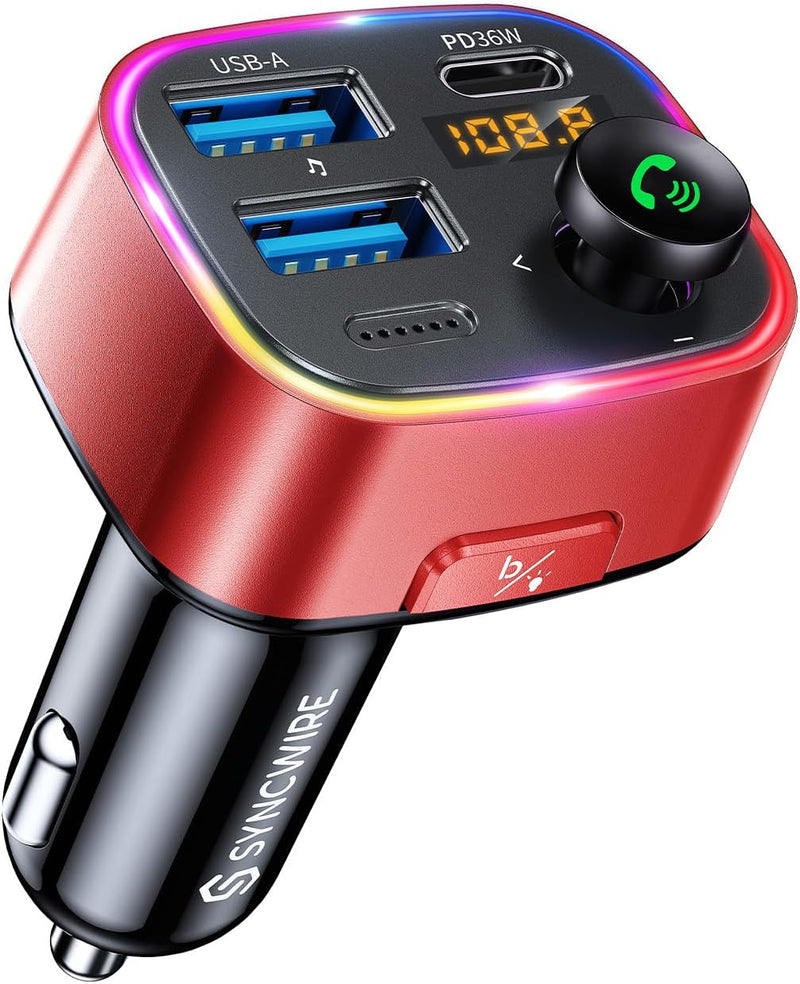 SYNCWIRE Bluetooth 5.3 FM-Transmitter-Autoladegerät 48W (PD 36W &12W) Dualer USB-Anschluss Ladegerät