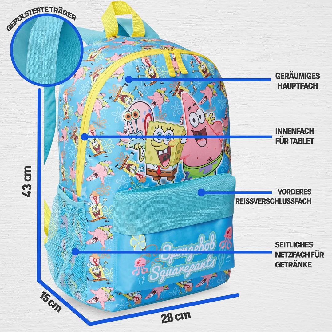 Get Trend Spongebob Schwammkopf Rucksack Kinder Set, Kinderrucksack & Trinkflasche, 500ml Schule Spo