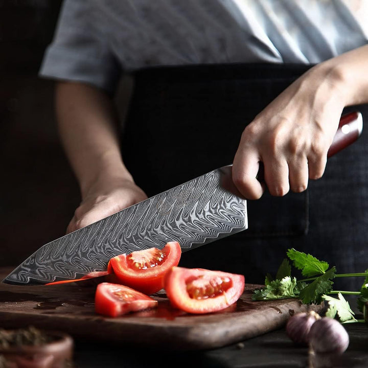 YARENH Küchenmesser Damastmesser 20cm,Messer Küche Aus 67 Schichten Damaststahl,Super Scharf,Dalberg