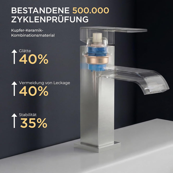 FORIOUS Waschtischarmatur mit Ablaufgarnitur, Wasserfall Wasserhahn Bad mit Auslauf Höhe 82 MM, Ecki
