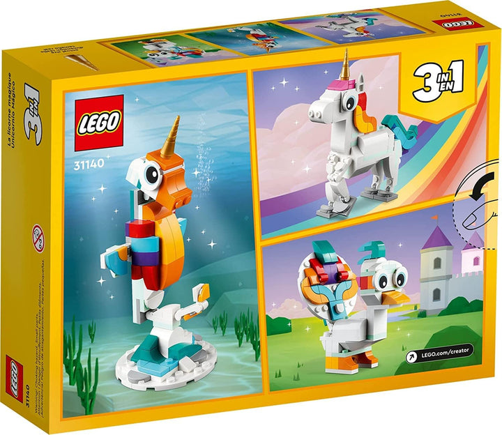 LEGO Creator 3 in 1 Magisches Einhorn Spielzeug, Verwandelt von Einhorn zu Seepferdchen zu Pfau, Reg