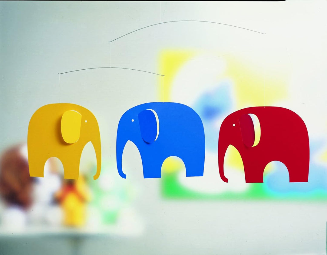 Flensted Mobiles f071 Elephant Party yellow, blue, red 35x63cm