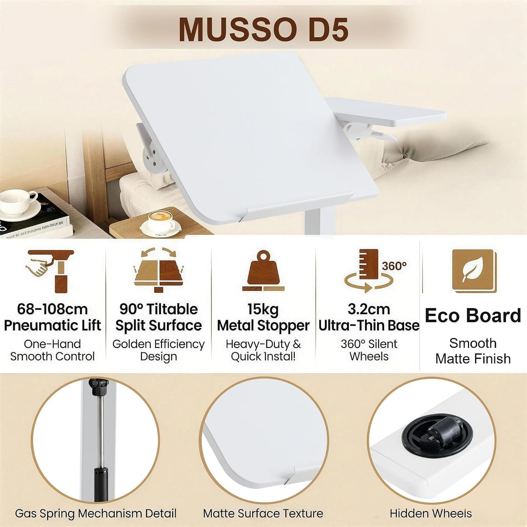 MUSSO AnyDesk-D5 Mobiler Steh-Sitz-Schreibtisch, höhenverstellbar 68-108cm, Laptoptisch mit Gasdruck