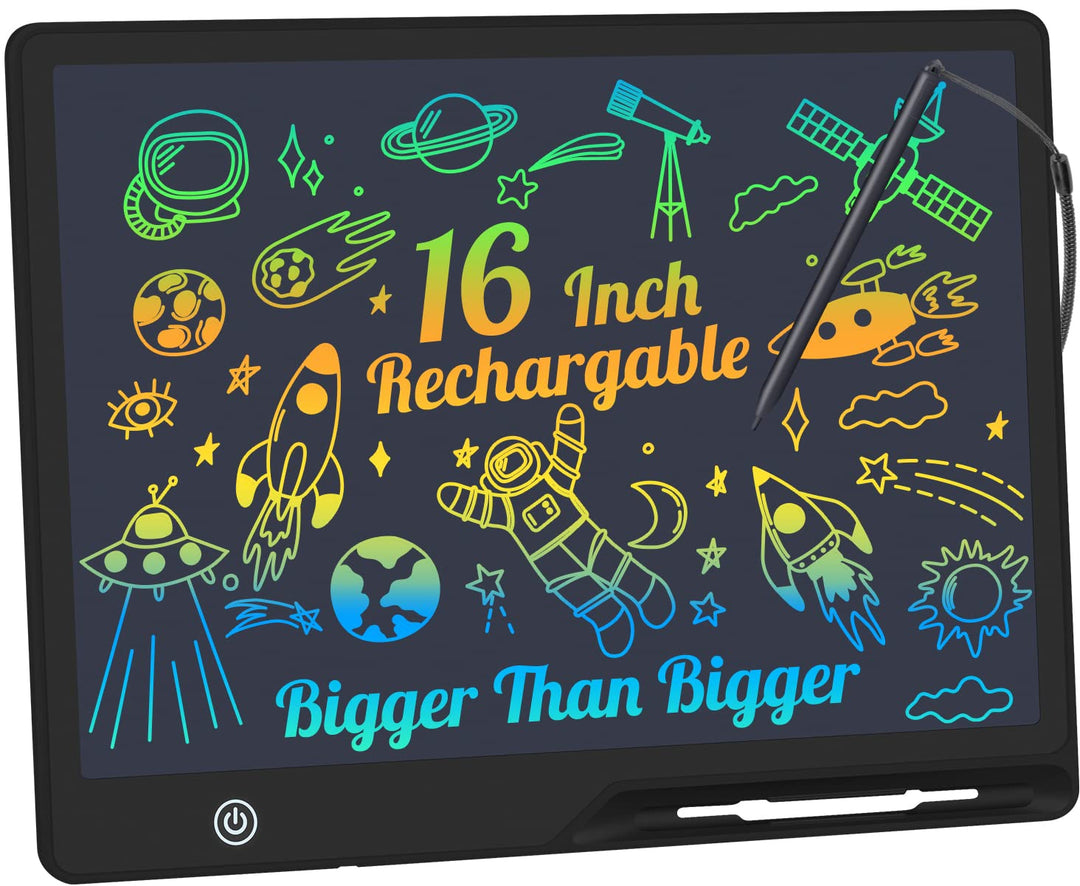 LCD Schreibtafel Kinder 16 Zoll Wiederaufladbar, Maltafel Zaubertafel Bunter Bildschirm Kleinkinder