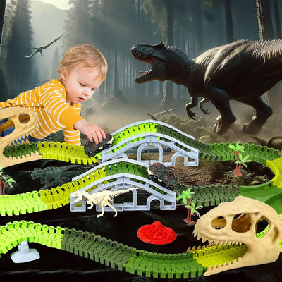 272 Stück Dinosaurier-Rennstrecken-Set für Kleinkinder, Dinosaurier-Autospielzeug, Flexible Autorenn