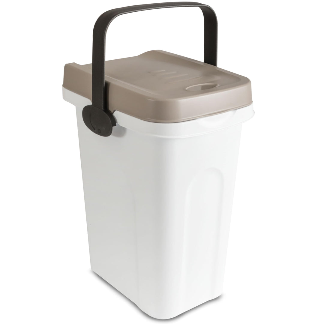 Abfalleimer 7 Liter Weiss-Taupe 23x19x30,5cm - mit Gummidichtung im Deckel mit dem Henkel verschlies