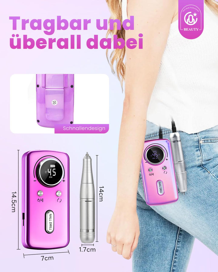 CozyZen Kabellose Nagelfeile Professionell: 45000 U/min Wiederaufladbare Elektrische Nagelfeile Set,