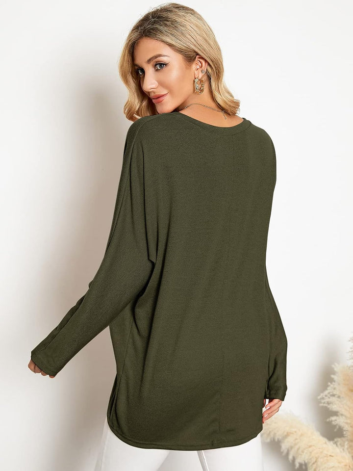 Damen Lose Asymmetrisch Jumper Sweatshirt Pullover Bluse Oberteile Oversize Tops, S Armee-gr&#xFC;n
