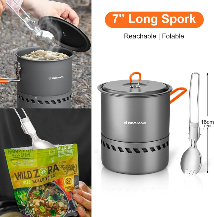 Odoland Camping Geschirr Set, Outdoor Kochutensilien Töpfe mit Brenner und Herd Faltbares Kochgeschi