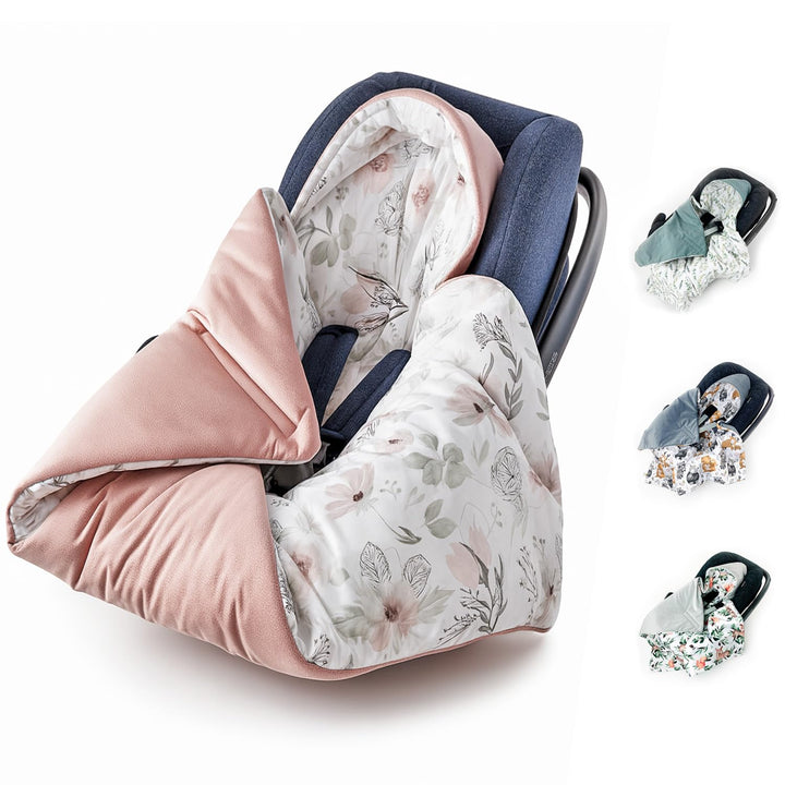 BABEES© Wattierte Einschlagdecke mit Füllung für Babyschale Autositz, Universal,V warm Minky VBaby D