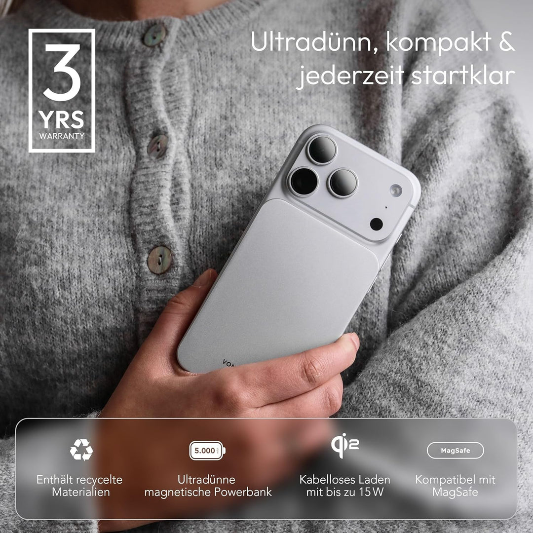 VONMÄHLEN Evergreen Mag - Wireless Powerbank kompatibel mit MagSafe - Ultra Thin, Tragbares Ladegerä