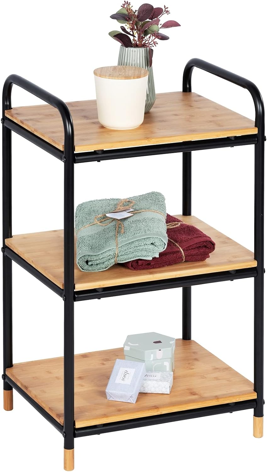 WENKO Regal Loft mit 3 Etagen, offenes Wohnregal aus Bambus & Metall im coolen Industrial-Design, zu
