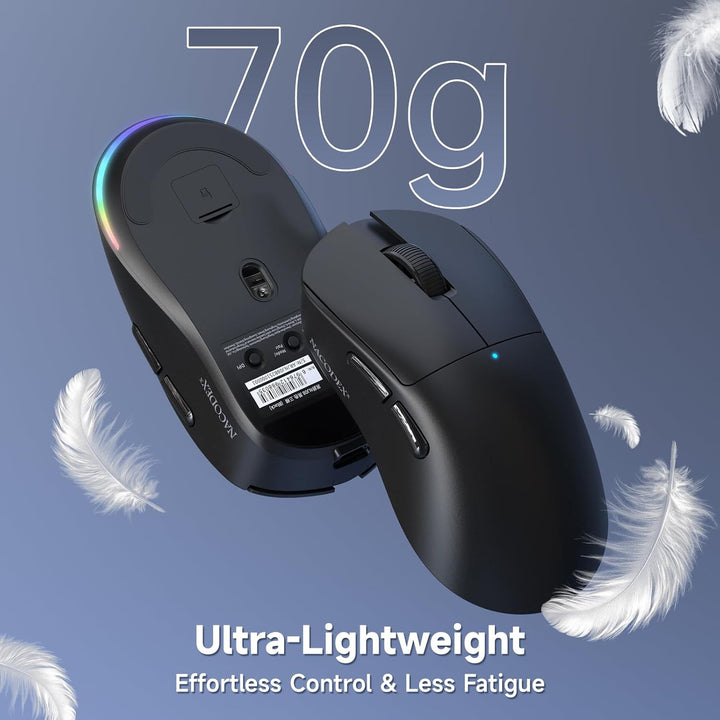 A.JAZZ NJ08 Tri-Mode Kabellose Gaming Maus, 1000Hz 70g Leicht, PC Mouse Mittel-Gross Ergonomisch, 12