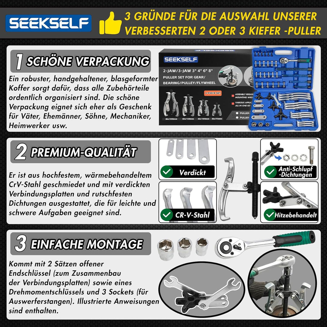 3" 4" 6" 8" Zahnradabzieher-Set, 2-Backen/3-Backen-Lagerabzieher-Kit mit Ratschenschlüssel für den A