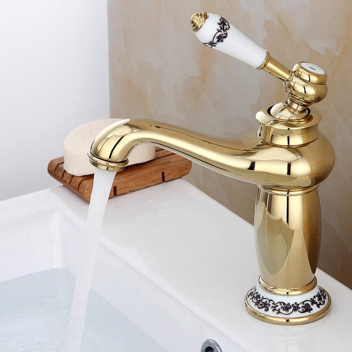 Retro Wasserhahn Gold Bad Waschtischarmatur Messing,Einhebelmischer Waschbecken Armatur mit Wasserle