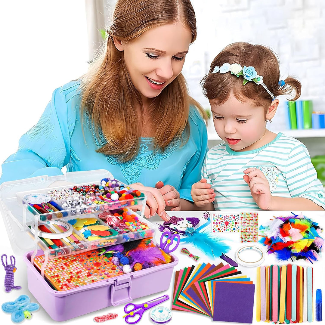 Purpledi 3300+ Stück Bastelsets für Kinder Bastelmaterial in Bastelkoffer, DIY Bastelzubehör Bastelb