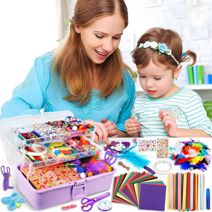 Purpledi 3300+ Stück Bastelsets für Kinder Bastelmaterial in Bastelkoffer, DIY Bastelzubehör Bastelb