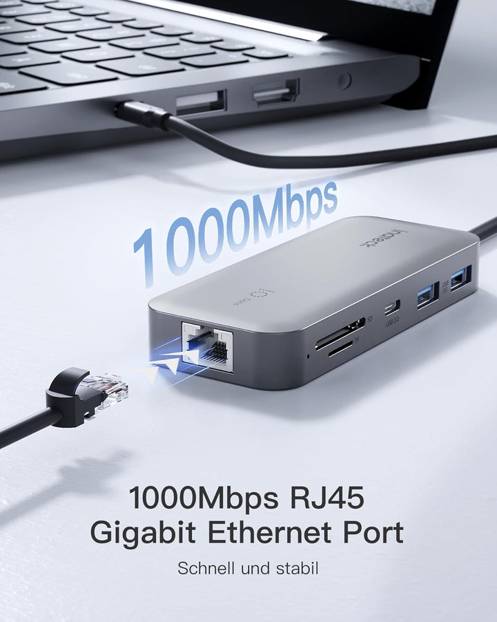 Inateck 10 in 1 USB C Hub, 4K 60Hz HDMI Docking Station, USB C Video＋Data, 100W PD, 10Gbps 2 USB 3.2