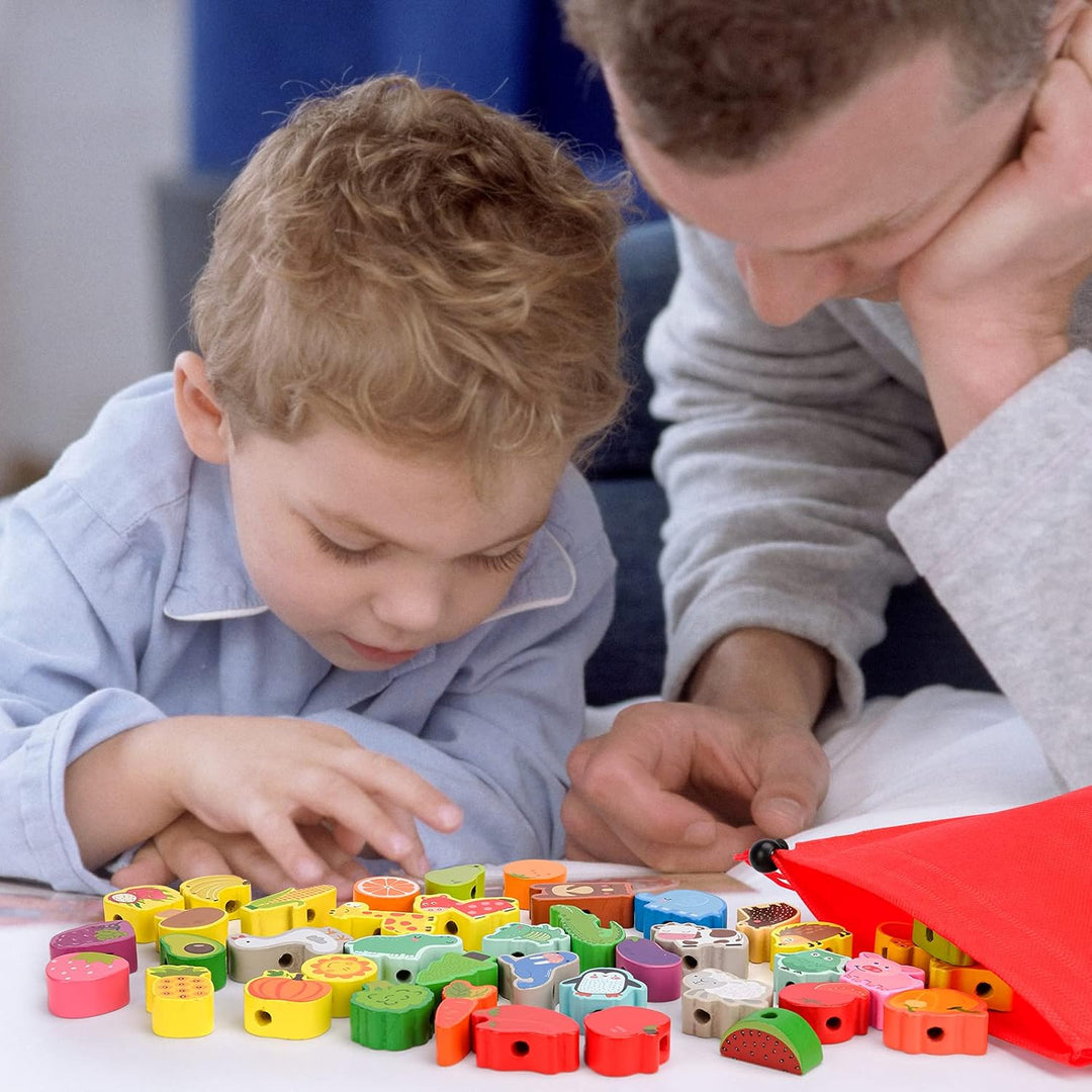 Montessori Spielzeug, Holzspielzeug Fädelspiel Geschenk Motorikspielzeug ab 3 4 5 Jahr Madchen Junge