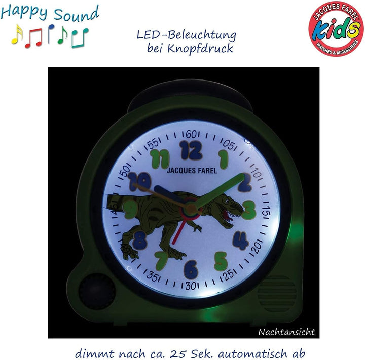 JACQUES FAREL HappySound Kinderwecker grün mit Dino Sound, Lautstärkeregelung AVC 13DINO