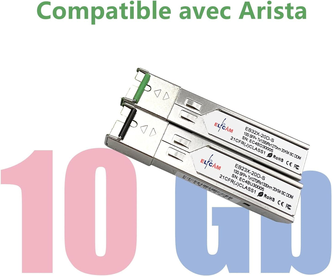 Elfcam® - 1 Paar 10 Gbps SFP+ BiDi Transceiver-Modul mit Glasfaser, 1270 nm/1330 nm, mit SC Simplex-