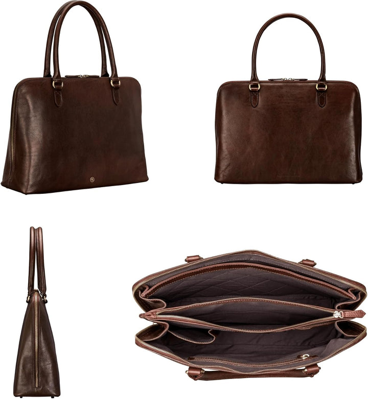 Maxwell Scott Hochwertige Damen Leder Handtasche Fiorella in DunkelBraun, Dunkelbraun