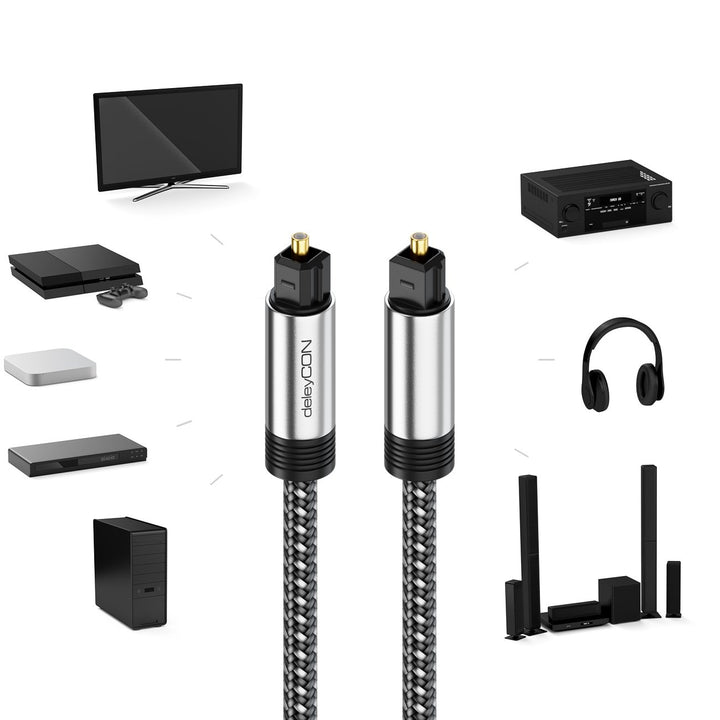 deleyCON 15m Toslink Kabel Optisches Digital Audio Kabel mit Metallstecker & Nylon Mantel - SPDIF Li