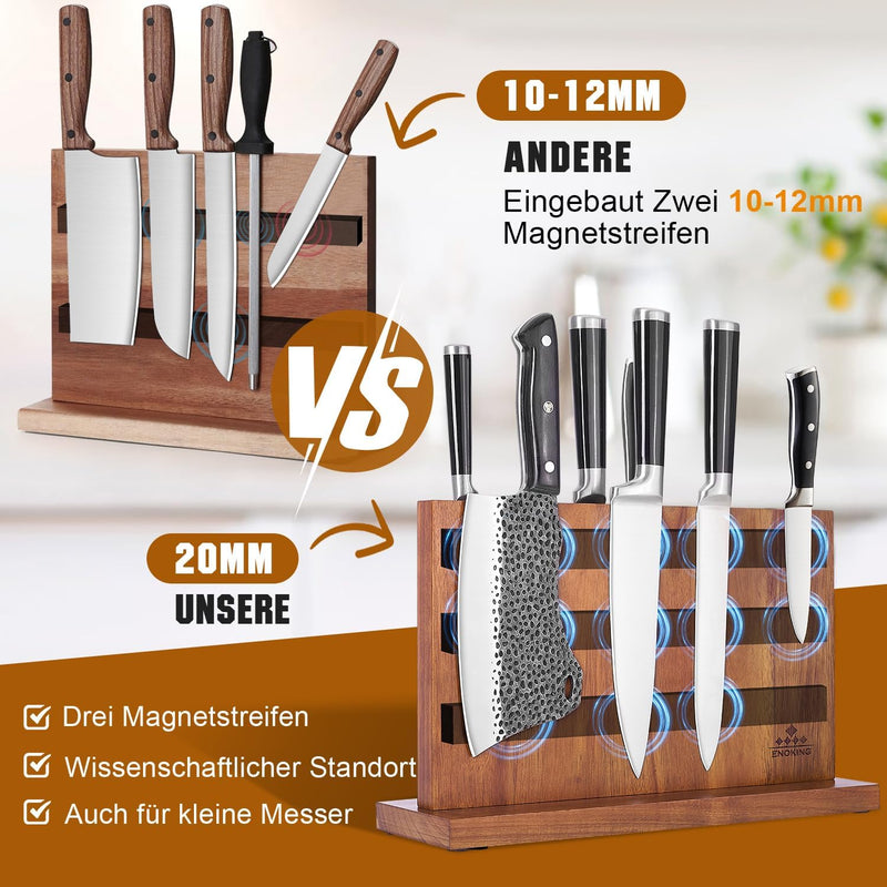 ENOKING Spitzenklasse Plus Messerblock Magnetisch Ohne Messer 38.6 x 23 cm, Doppelseitiger Magnet Me