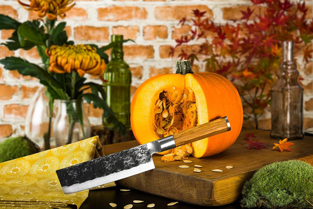 Forged Olive Hackmesser 17cm, handgefertigt, in