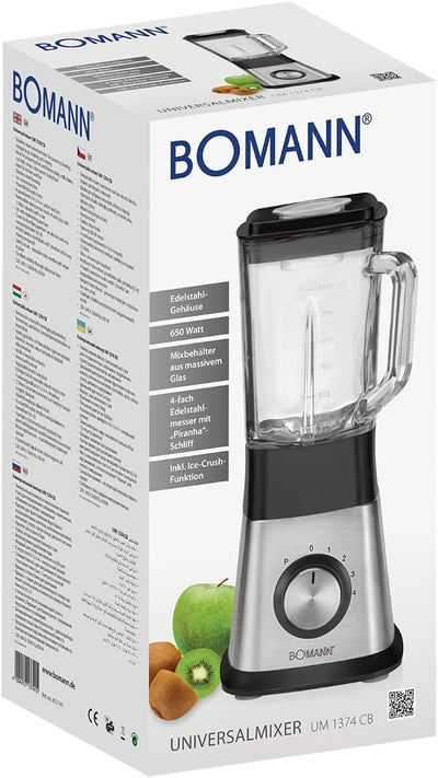 Bomann UM 1374 CB Universalmixer, 4-fach Edelstahlmesser mit „Piranha“-Schliff, Kraftvoller 650 Watt