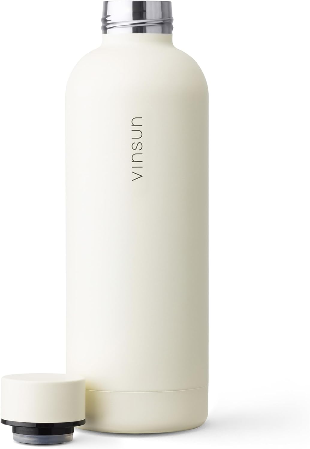 Vinsun Edelstahl Trinkflasche 500ml creme weiss - auslaufsicher, Kohlensäure geeignet, BPA frei - Th