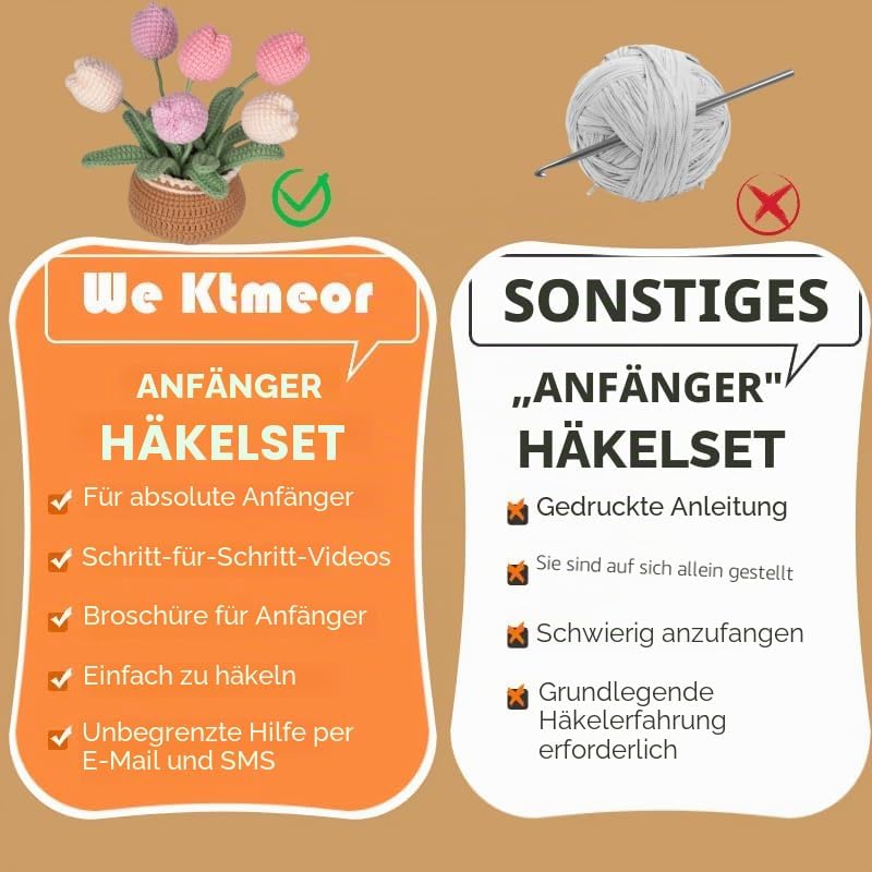Ktmeor Häkel-kit für Anfänger, Häkel-Set für Absolute Neulinge mit Schritt-für-Schritt-Videoanleitun