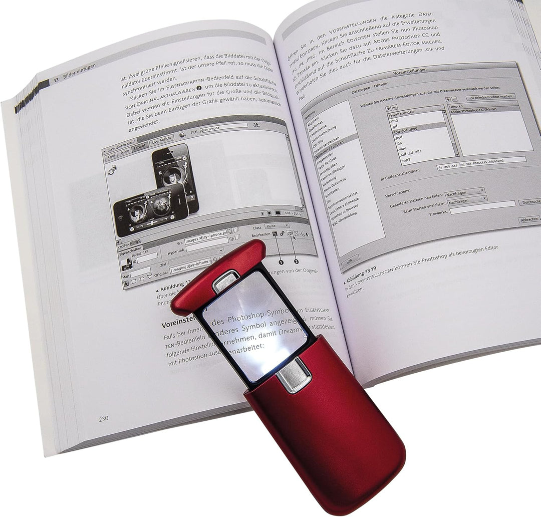 WEDO LED-Lupe Lucina – Taschenlupe mit 3-Fach Vergrösserung, Licht & Batterie, rot, Rot