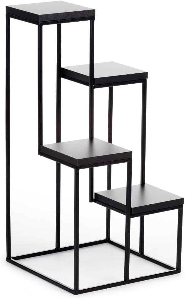 4 Etagen Blumentreppe - Metall Pflanzentreppe 70 cm Hoch - Blumenregal mit MDF-Platten in Schwarz fü