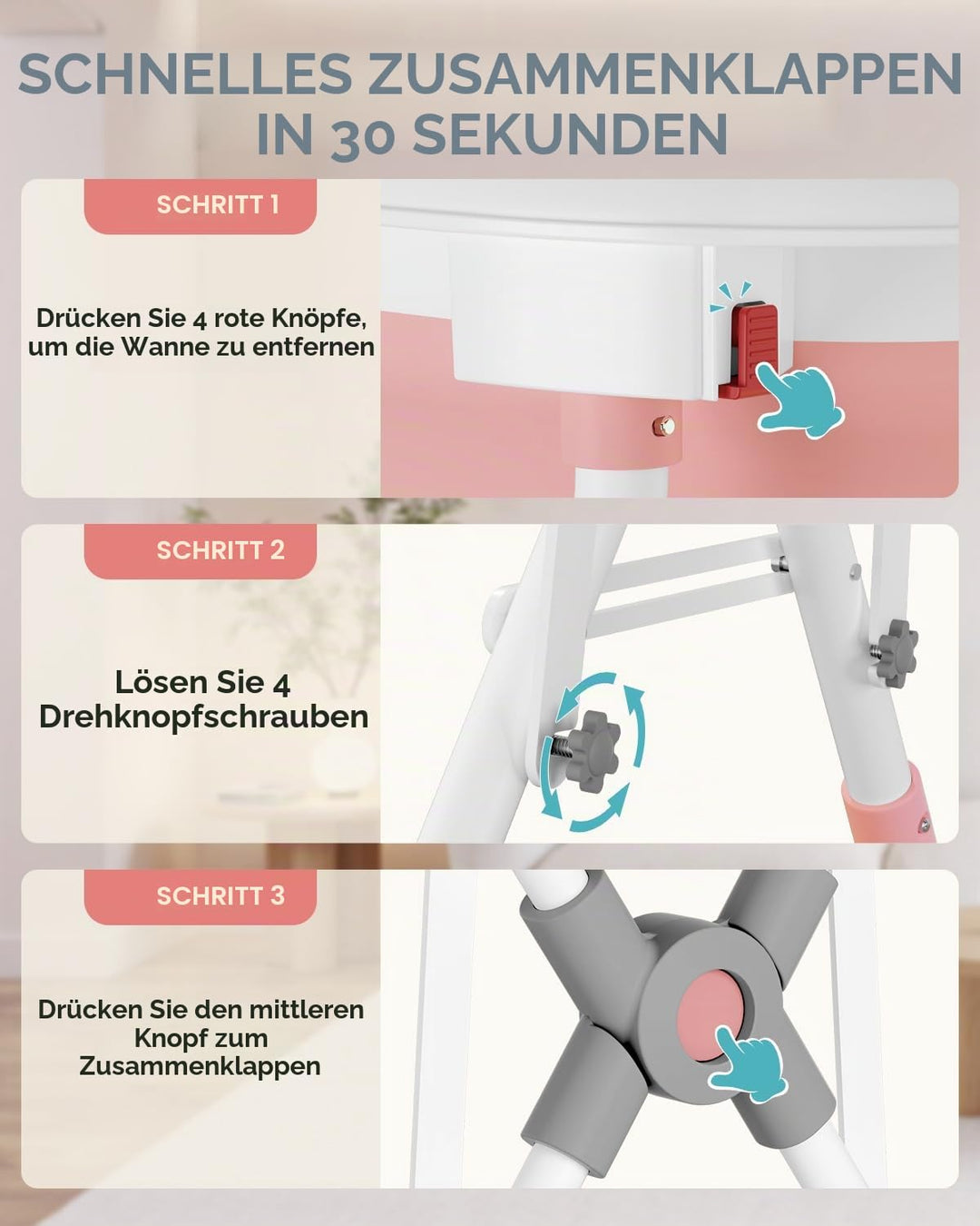 COOSEYA 3 in 1 Faltbare Babybadewanne mit Ständer, Babybadewanne für Neugeborene bis Kleinkind mit U