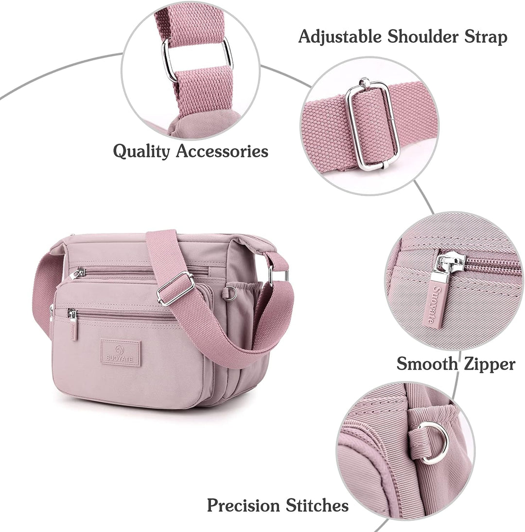 PORRASSO Damen Umhängetasche Casual Schultertasche Multi Tasche Nylon Handtasche für Reisen Wandern