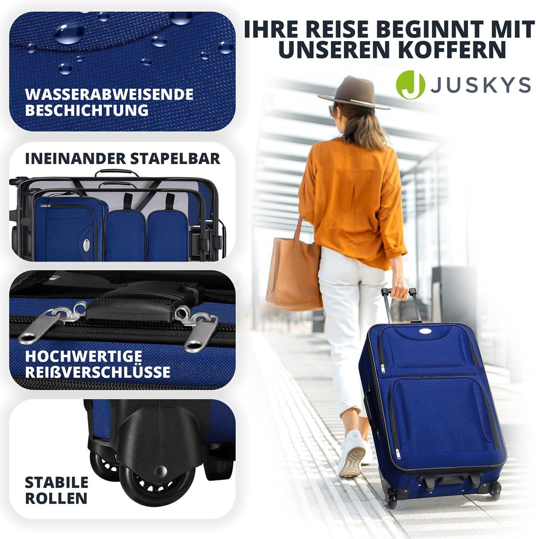 Juskys Trolley Reisekoffer Set 5 teilig - 60 Liter, 2 Rollen, Weichschale, wasserabweisend Stoff, le