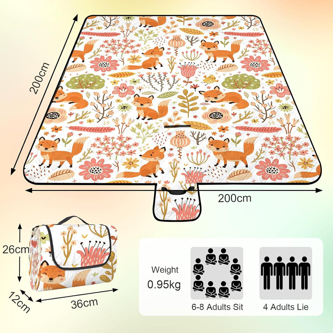 Kinder Picknickdecke Wasserdicht Faltbar, 200x200cm Tragbare Strandmatte Tier Maschine Waschbar, Gro