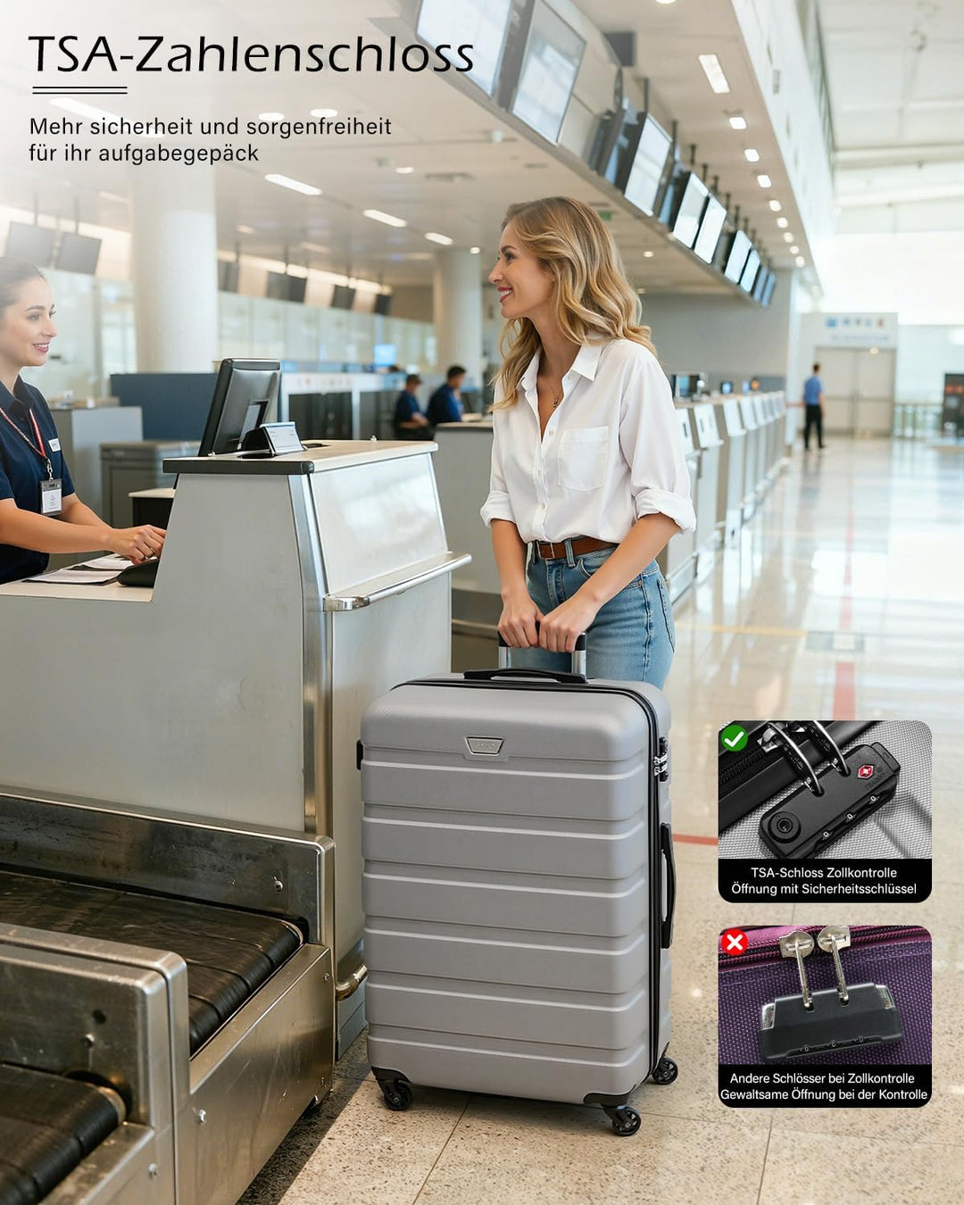 COOLIFE Koffer Gross 77cm XL, PC+ABS, Rollkoffer mit 360° Spinner Räder | TSA Zahlenschloss, Leicht