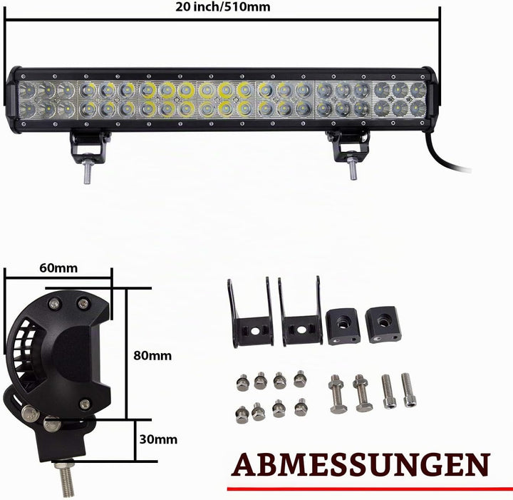 SKYWORLD 20 Zoll 126W Led Arbeitsscheinwerfer Bar mit 12V kabelbaum kit, light bar Kennzeichenhalter