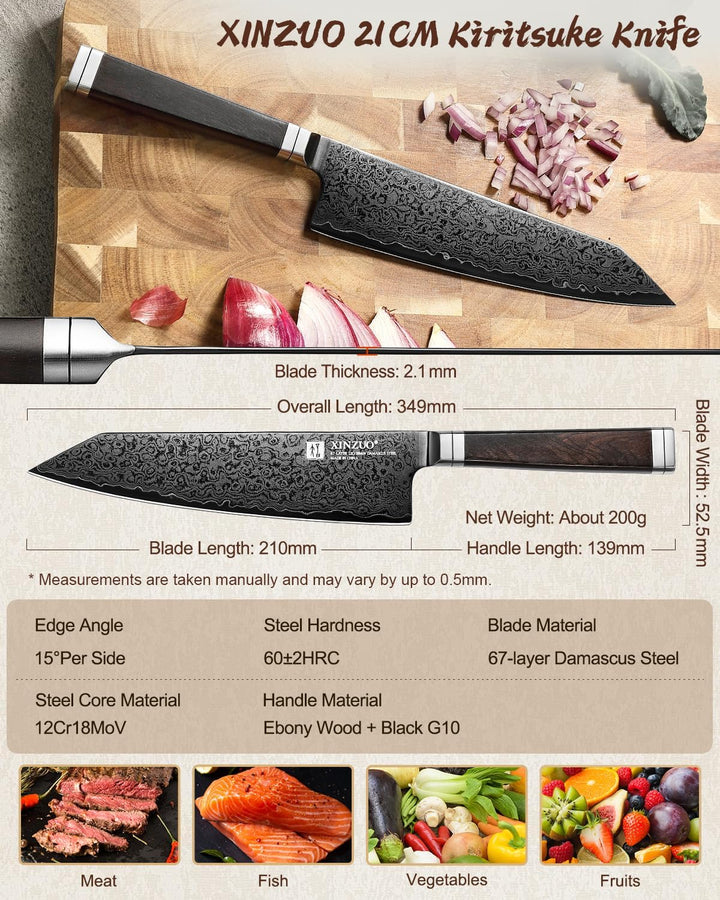 XINZUO 21cm Kiritsuke Kochmesser 67 Schichten Damaststahl Handgeschmiedet Chefmesser, Schwarze Titan