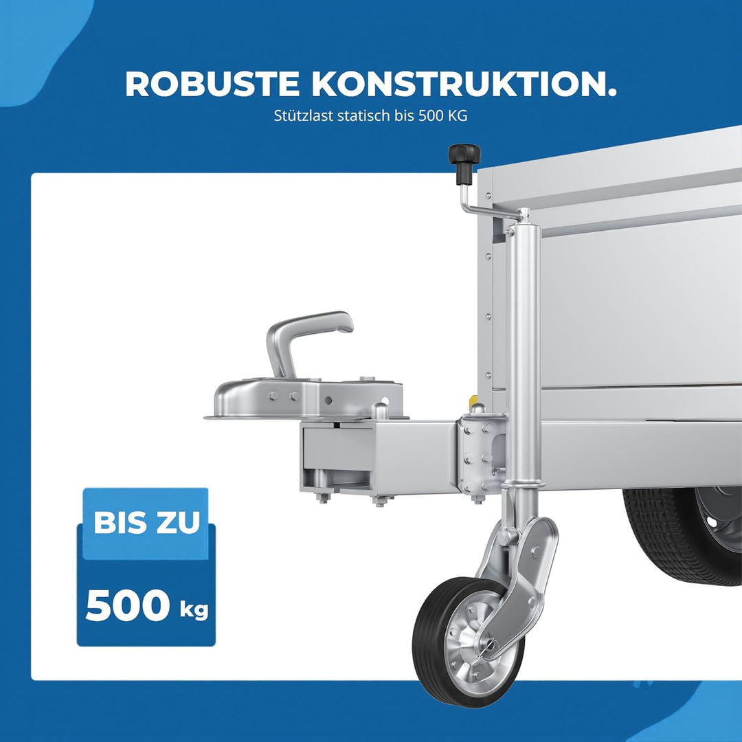 Ersatzrad für Automatik-Stützrad bis 500 kg – 225x65 mm Vollgummireifen auf Stahlfelge – pannensiche