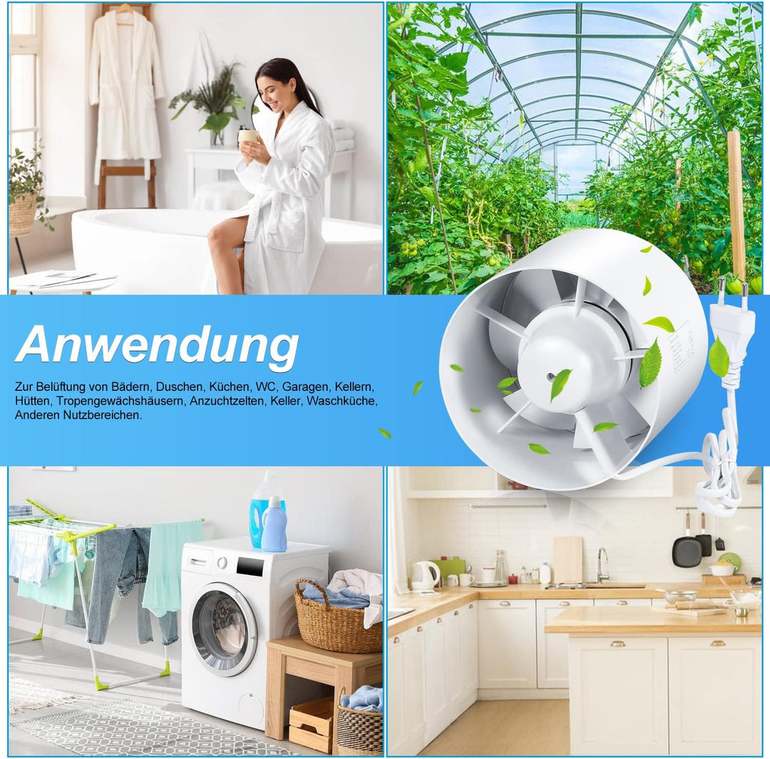 Rohrventilator 100 mm Inline Abluftventilator 130 m3/h Rohrlüfter mit Rückstauklappe und EU-Stecker,