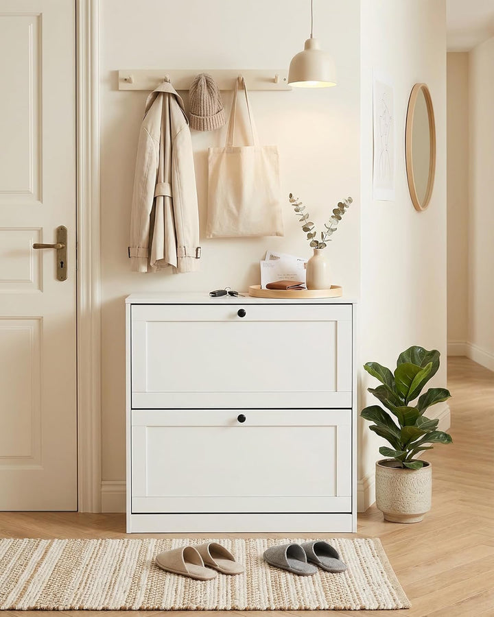 hitsuki Schuhschrank Weiss Schuhkipper Klein mit 2 Klappen, Schuhschrank Schmal mit Trennwände Verst