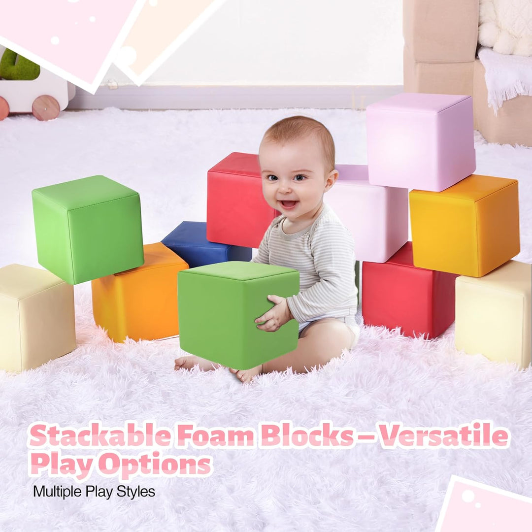 Foam Building Blocks for Toddlers: 12 PCS Soft Building Blocks for Toddlers Colorful Stacking Blocks
