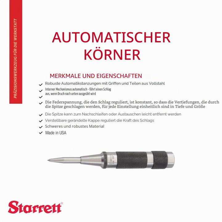 Starrett Automatikkörner mit justierbarer Schlagkraft, Länge 130 mm, Durchmesser 17 mm, Heavy Duty