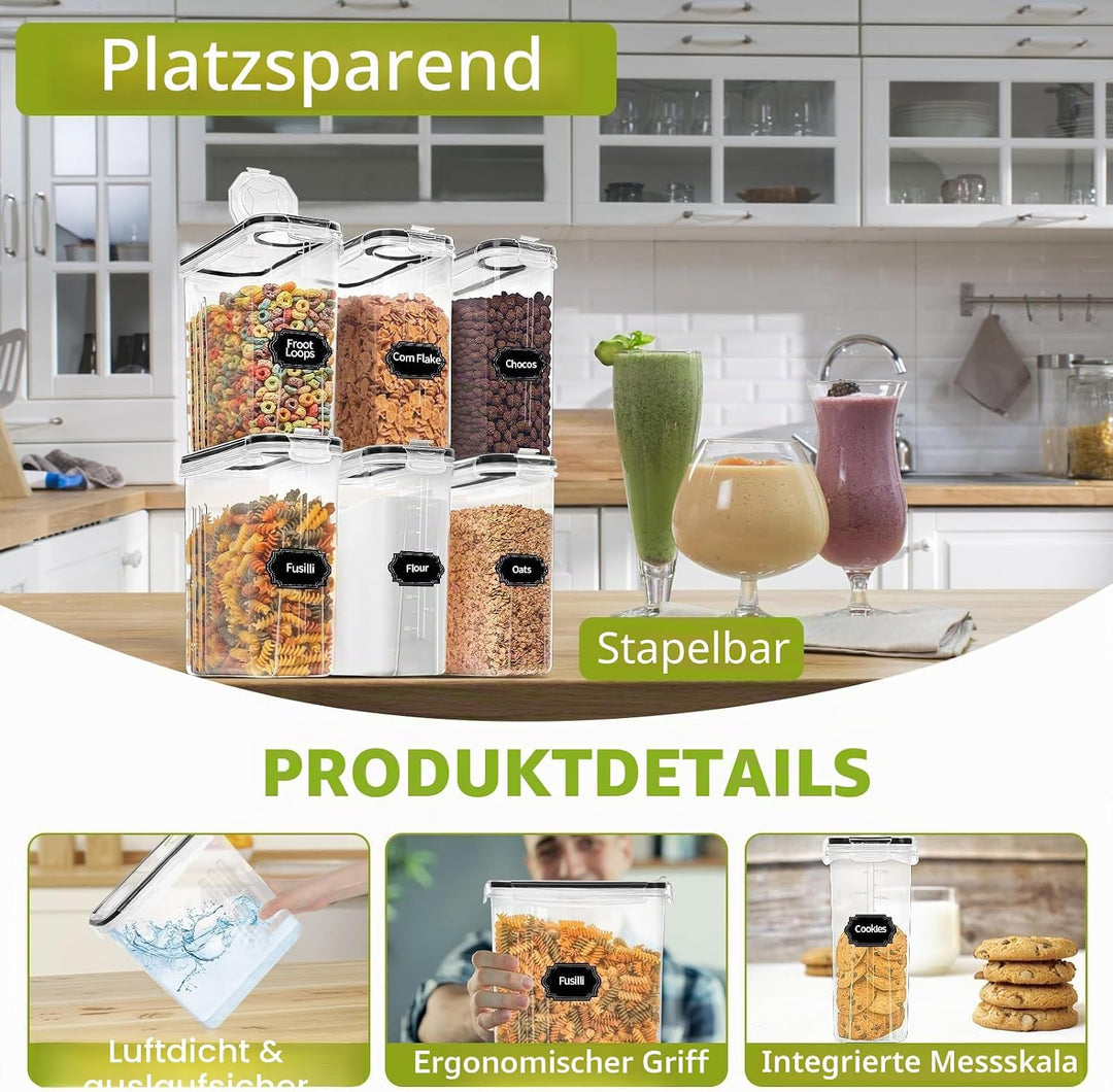 Skroam Müslibehälter, luftdichte Frischhaltedosen mit Ausgiesser für Küche und Speisekammer, Kunstst